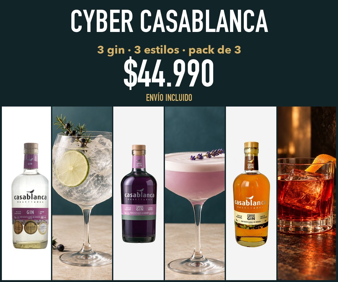 Cyber Casablanca: pack de 3 gin (London Dry, Lavanda y Coffee Gin) a $44.990 con envío incluido